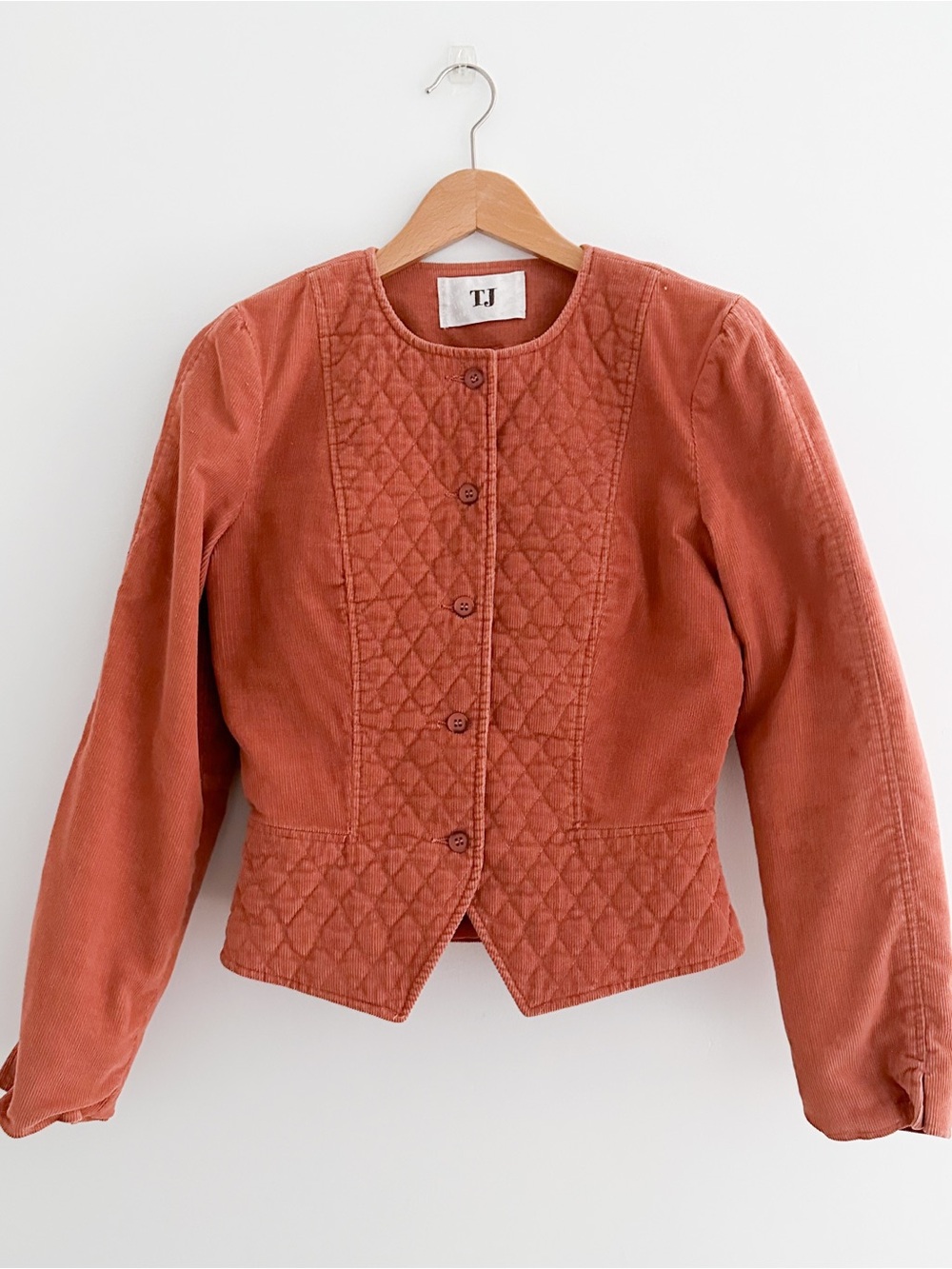 Vintage Terracotta Corduroy Quilted Jacket Cropped Prairie Cottagecore Size S - Picture 4 of 7